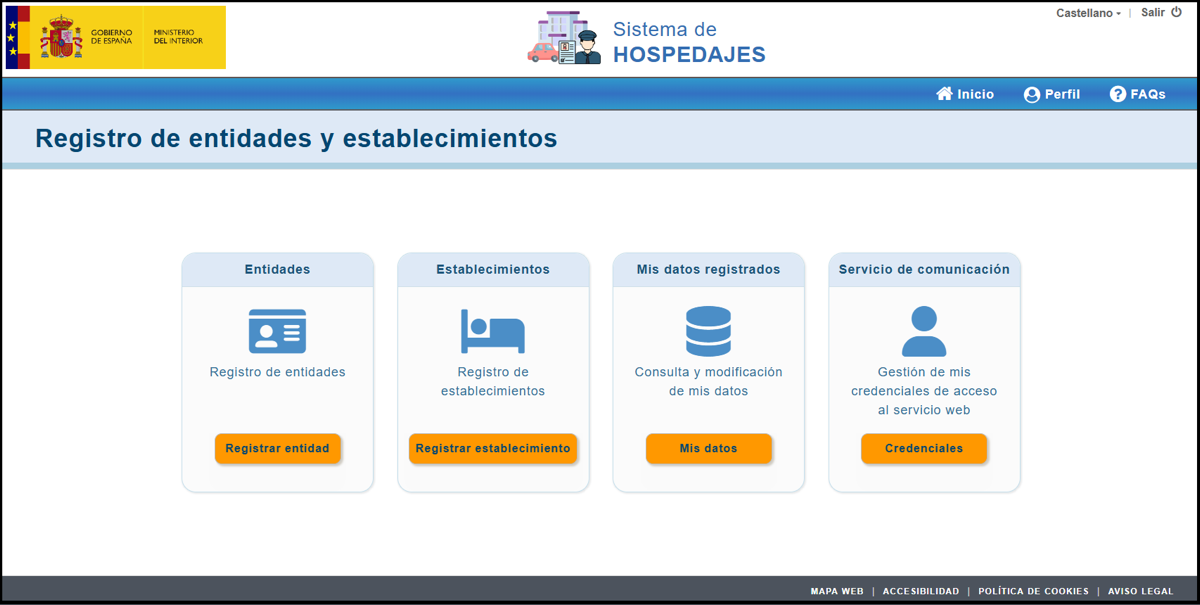 Main screen: click "Credenciales" under "Servicio de comunicación" to reach the web-service credentials.